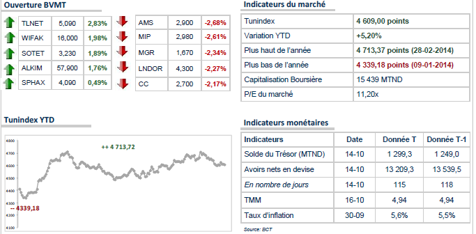 Le TUNINDEX chute sous les 4.600 points